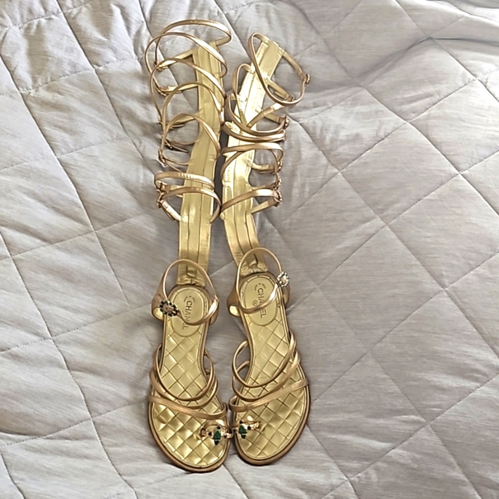 CHANEL gold gladiator sandals jewelry clasp 37.5